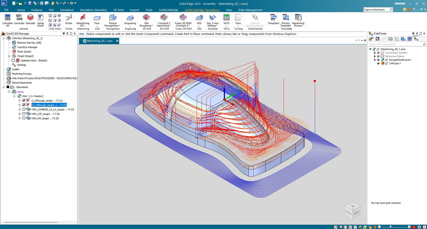 iMachining toolpaths on CAD model in Solid Edge