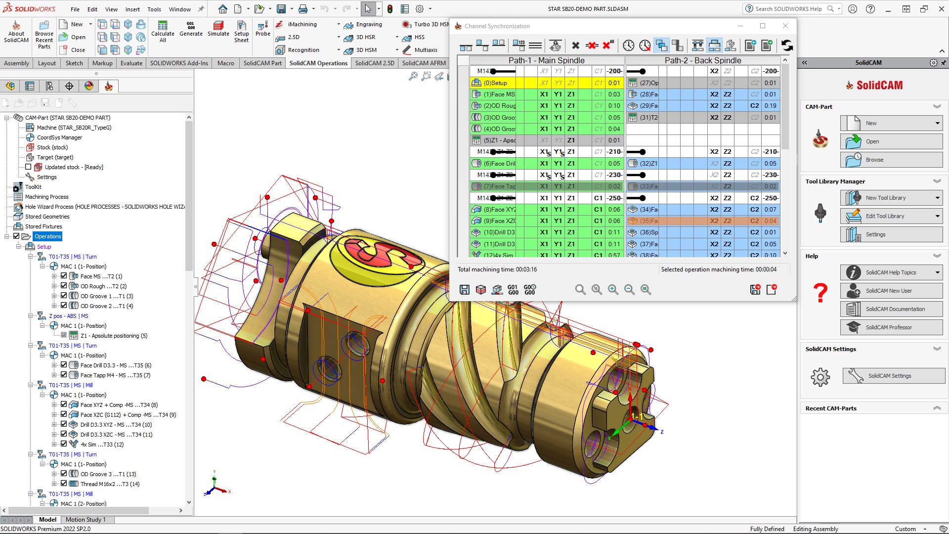 SolidCAM Swiss Machining software with Channel Synchronization