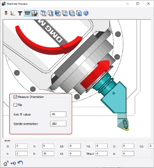 Image showing measured tool orientation on spindle with tilt axis