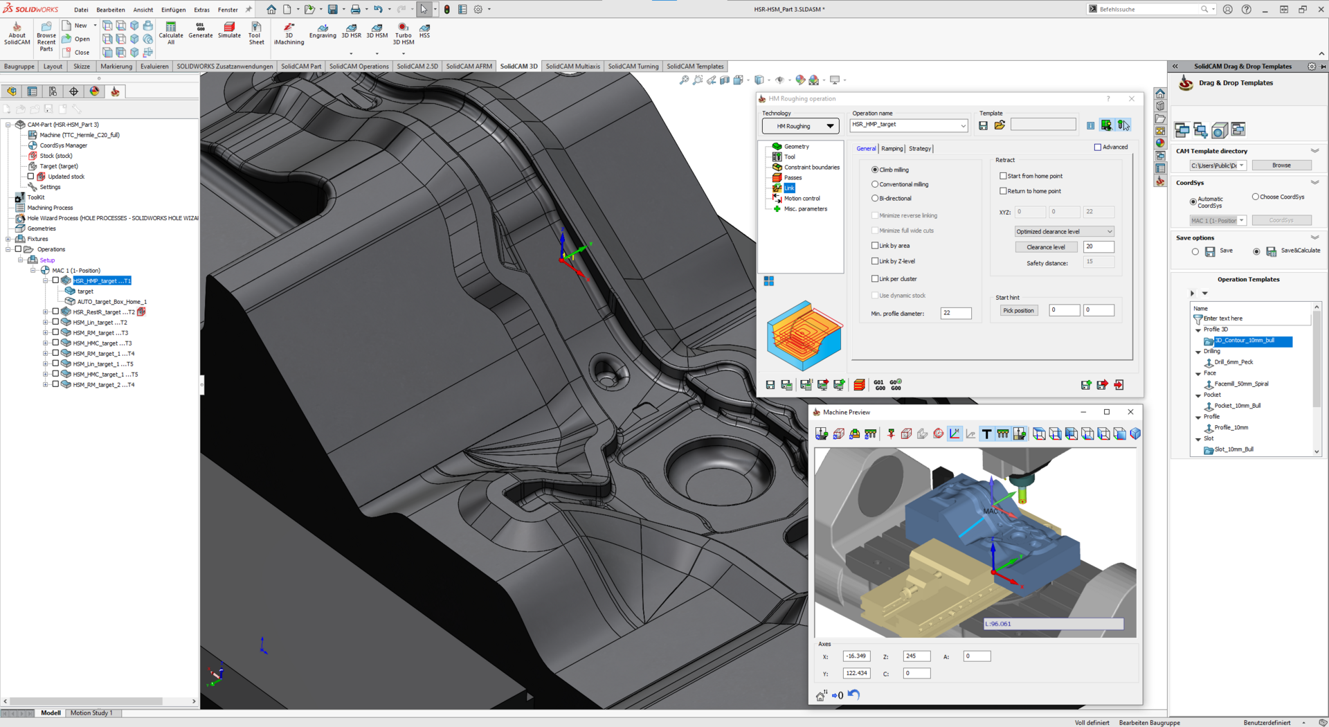 SolidCAM screen shot showing CAD model in CAM software