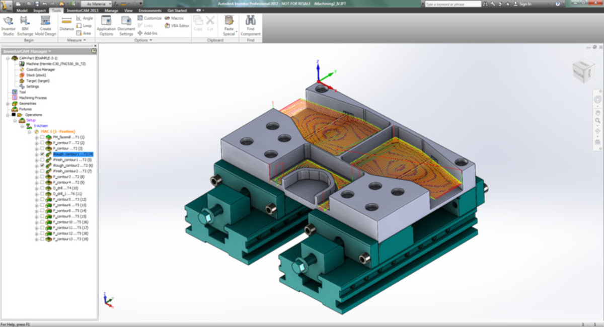 Screen shot of CAD model in Inventor with toolpaths